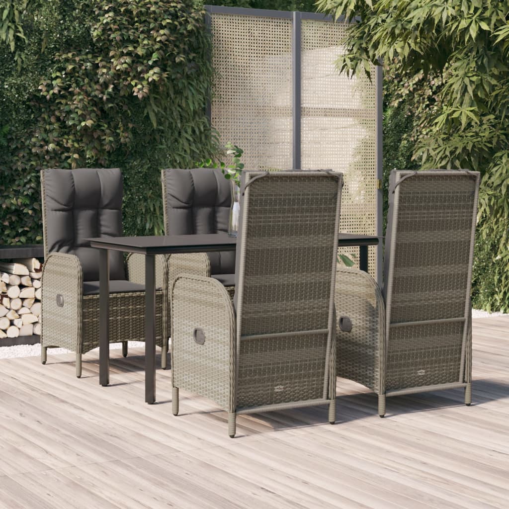 5-delige Tuinset met kussens poly rattan zwart en grijs