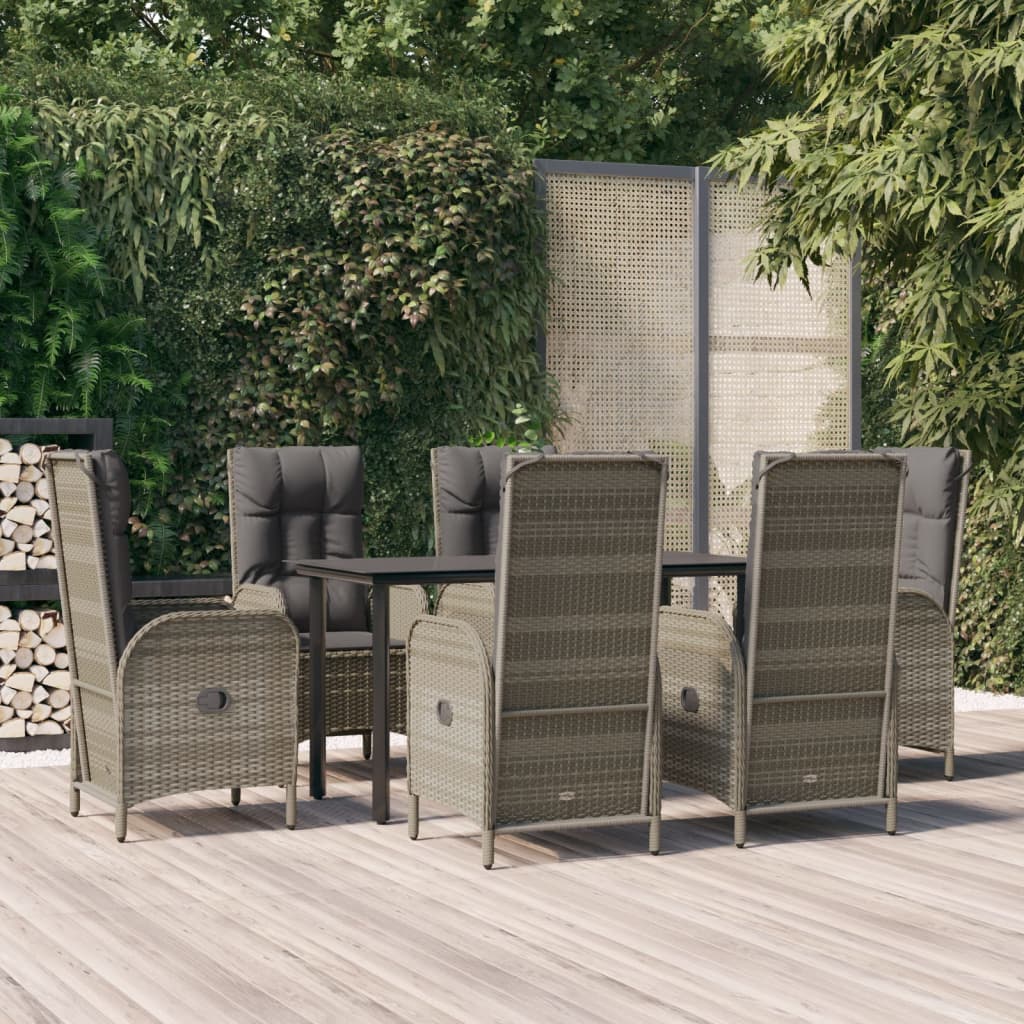 7-delige Tuinset met kussens poly rattan zwart en grijs