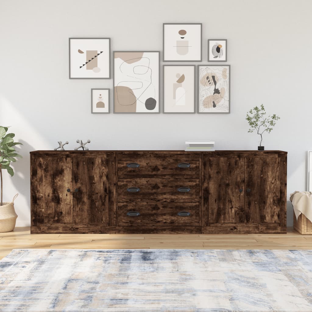 Dressoirs 3 st bewerkt hout gerookt eikenkleurig – afbeelding 1
