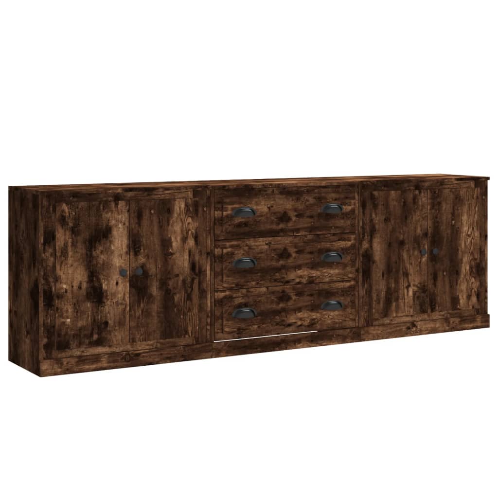 Dressoirs 3 st bewerkt hout gerookt eikenkleurig – afbeelding 2