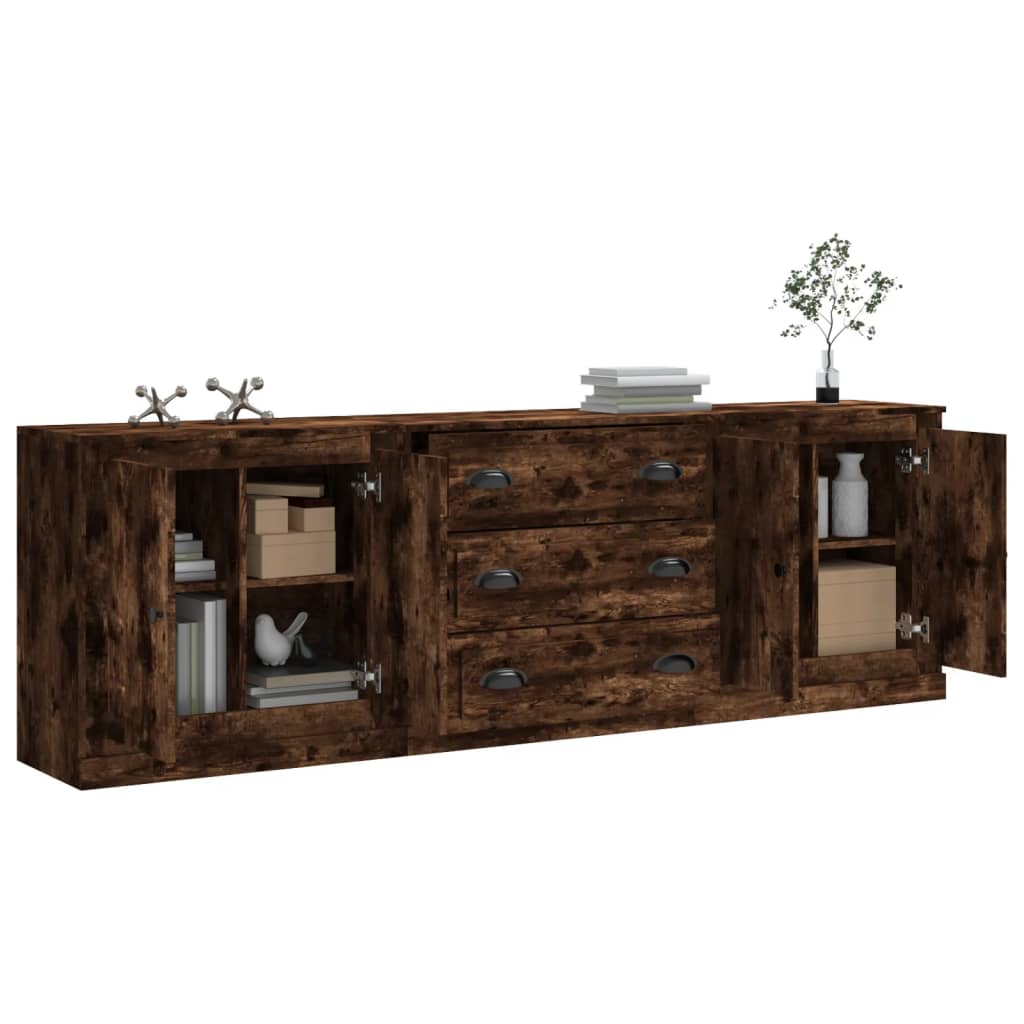 Dressoirs 3 st bewerkt hout gerookt eikenkleurig – afbeelding 3