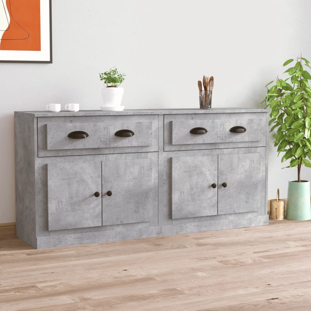 Dressoirs 2 st bewerkt hout betongrijs