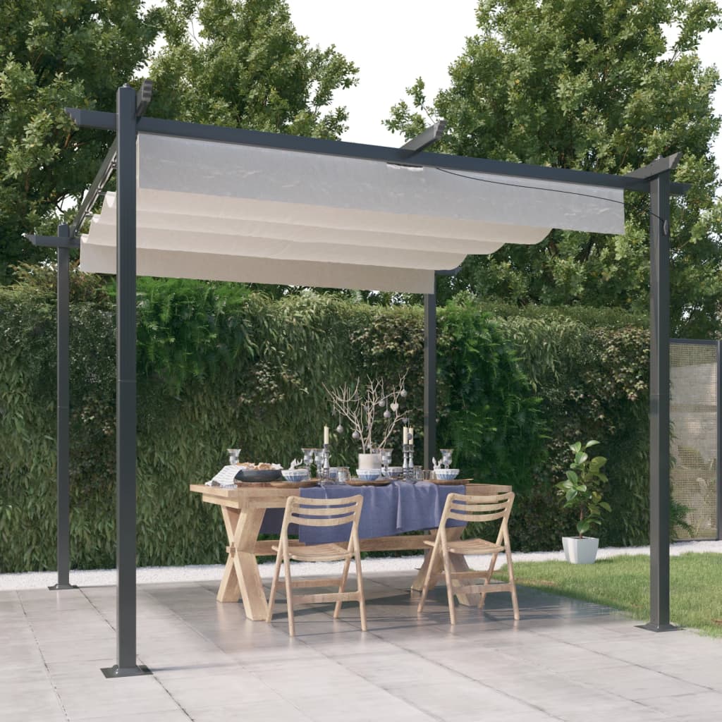 Tuinprieel met uittrekbaar dak 3x3 m crèmekleurig – afbeelding 1