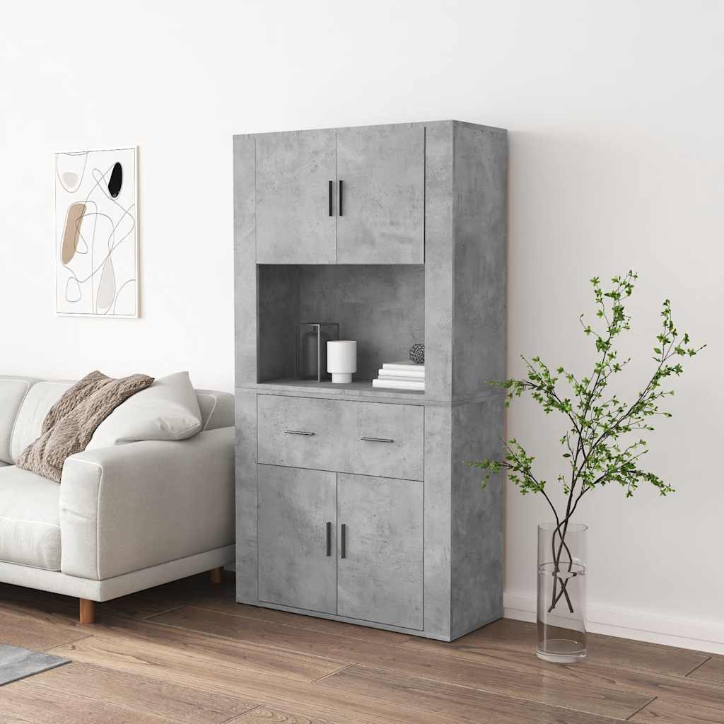 Hoge kast bewerkt hout betongrijs