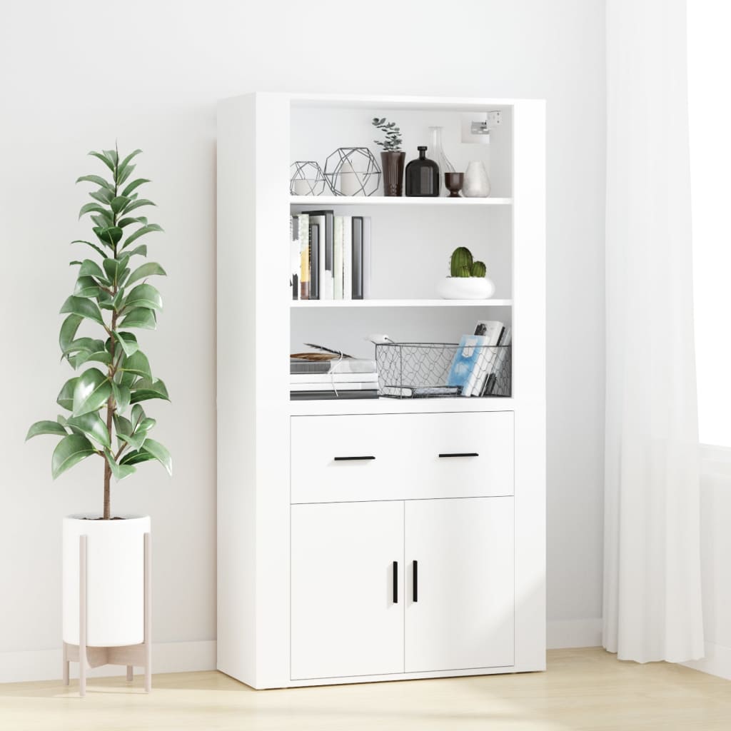 Hoge kast bewerkt hout wit