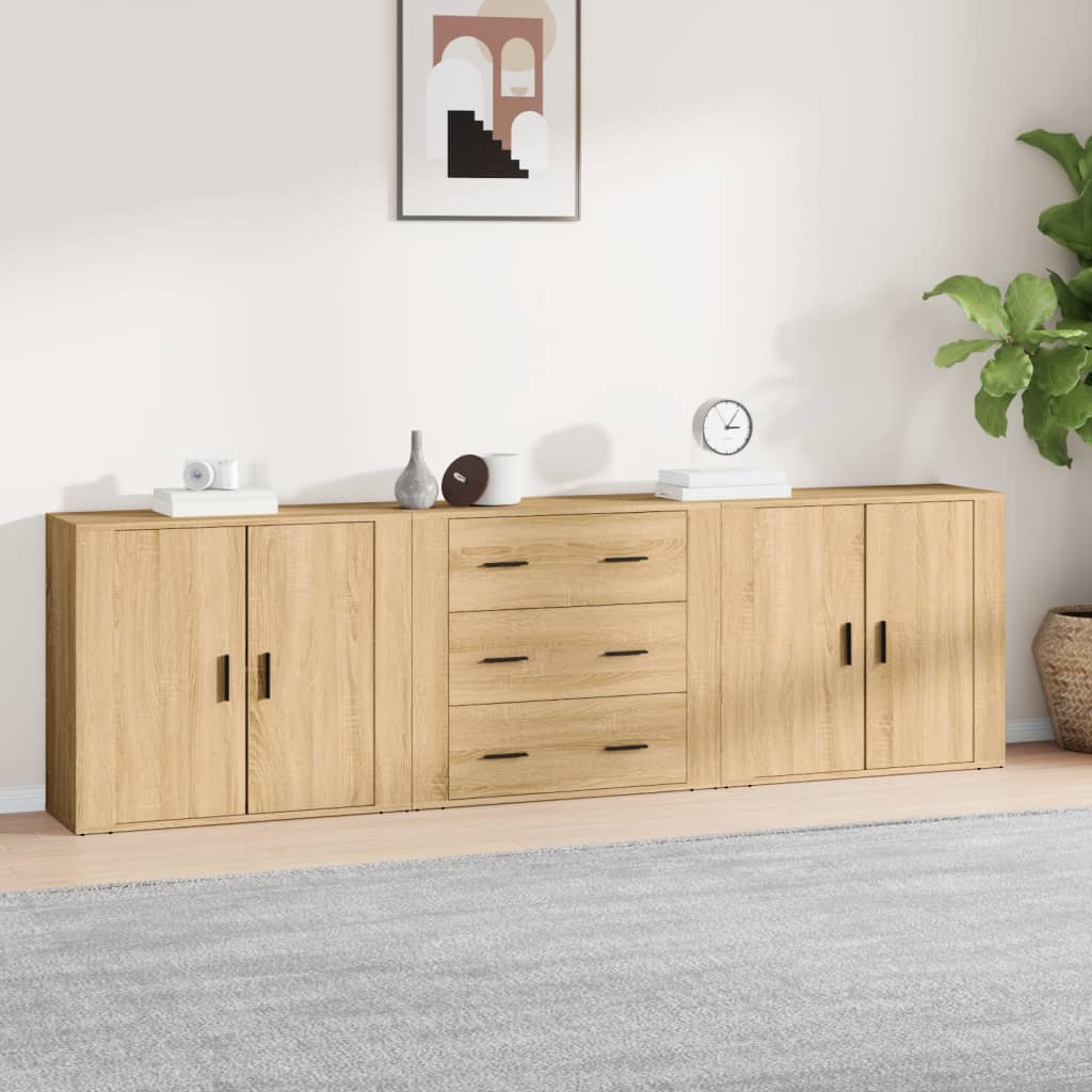 Dressoirs 3 st bewerkt hout sonoma eiken – afbeelding 1