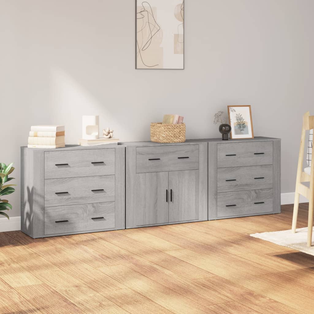 Dressoirs 3 st bewerkt hout grijs sonoma eikenkleurig