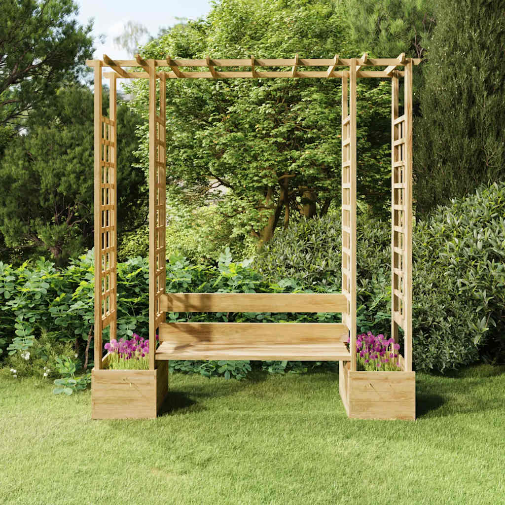 Pergola met bank en plantenbakken geïmpregneerd grenenhout