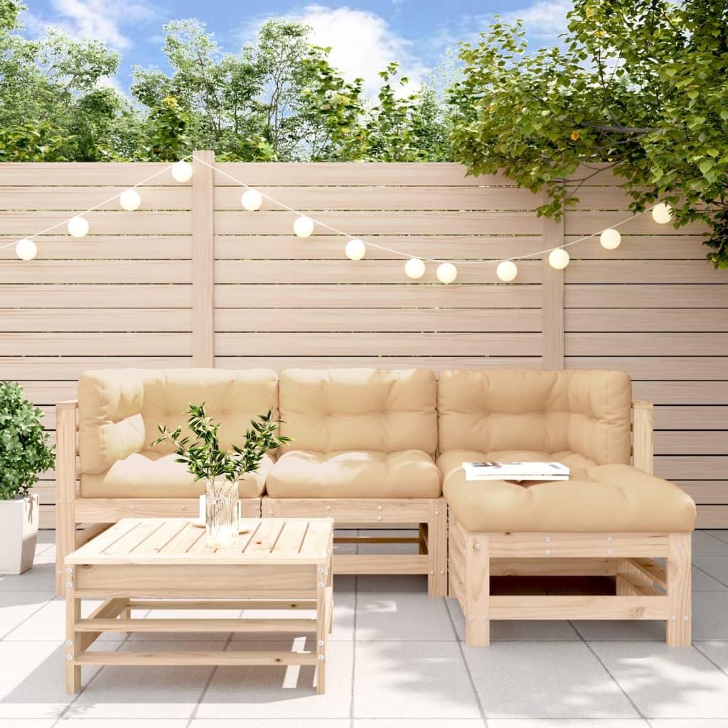 5-delige Loungeset met kussens massief hout