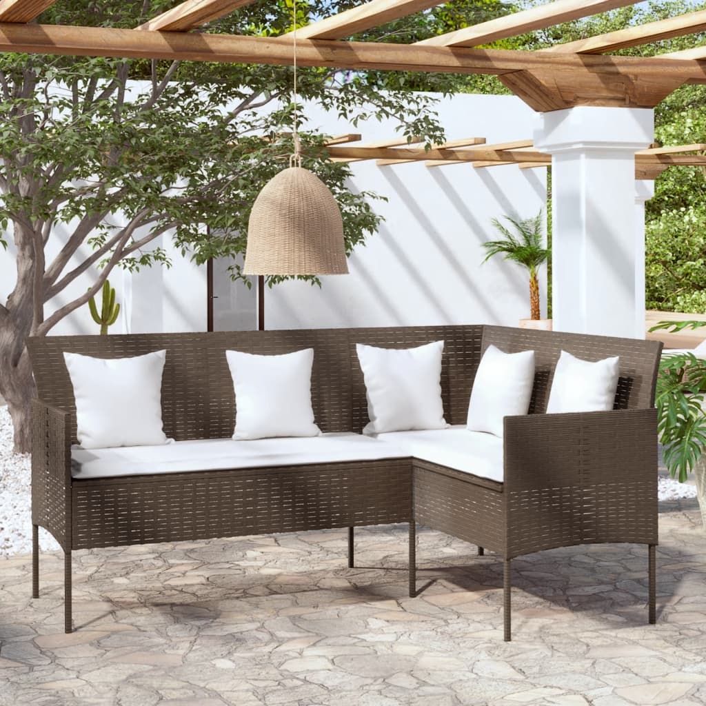 Loungebank met kussens L-vormig poly rattan bruin – afbeelding 1