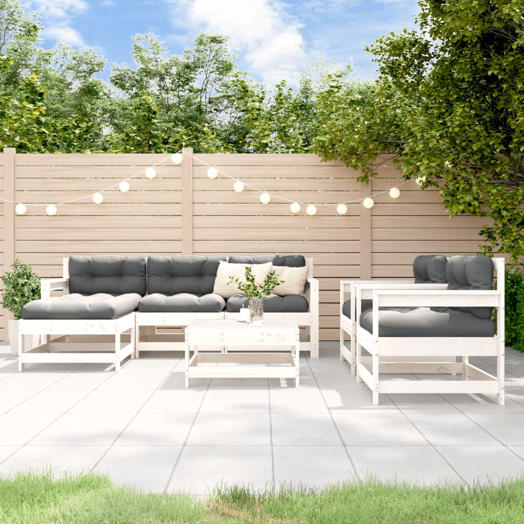7-delige Loungeset met kussens massief hout wit