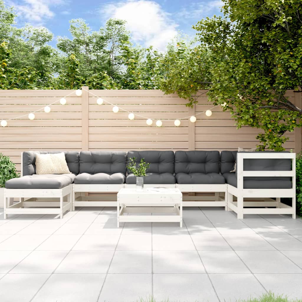8-delige Loungeset met kussens massief hout wit