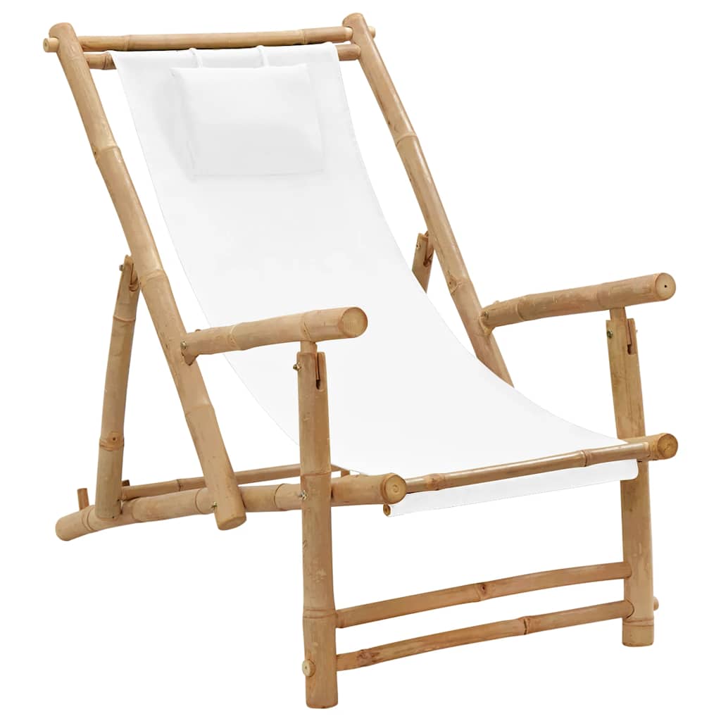 Terrasstoel bamboe en canvas crèmewit – afbeelding 1