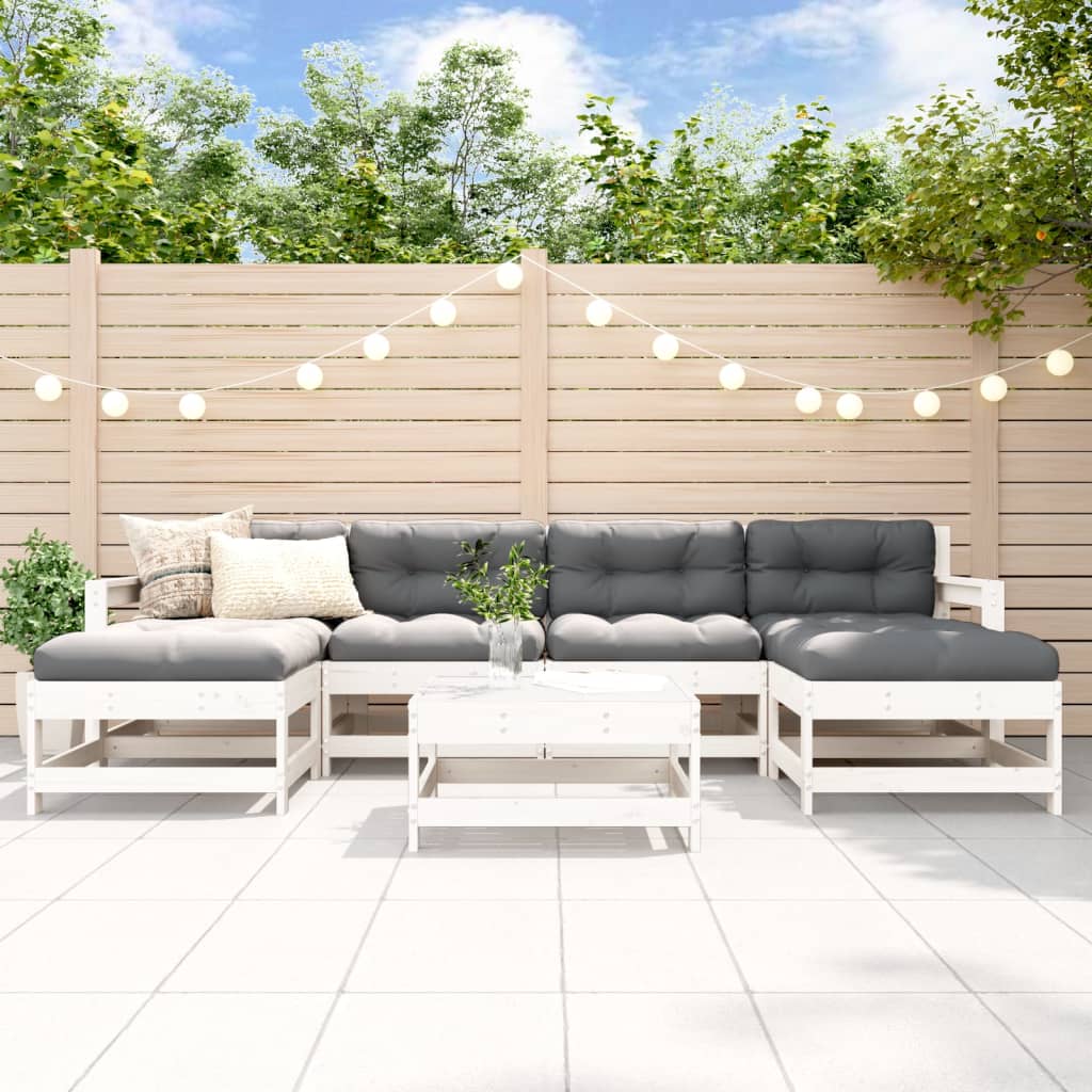 7-delige Loungeset met kussens massief hout wit