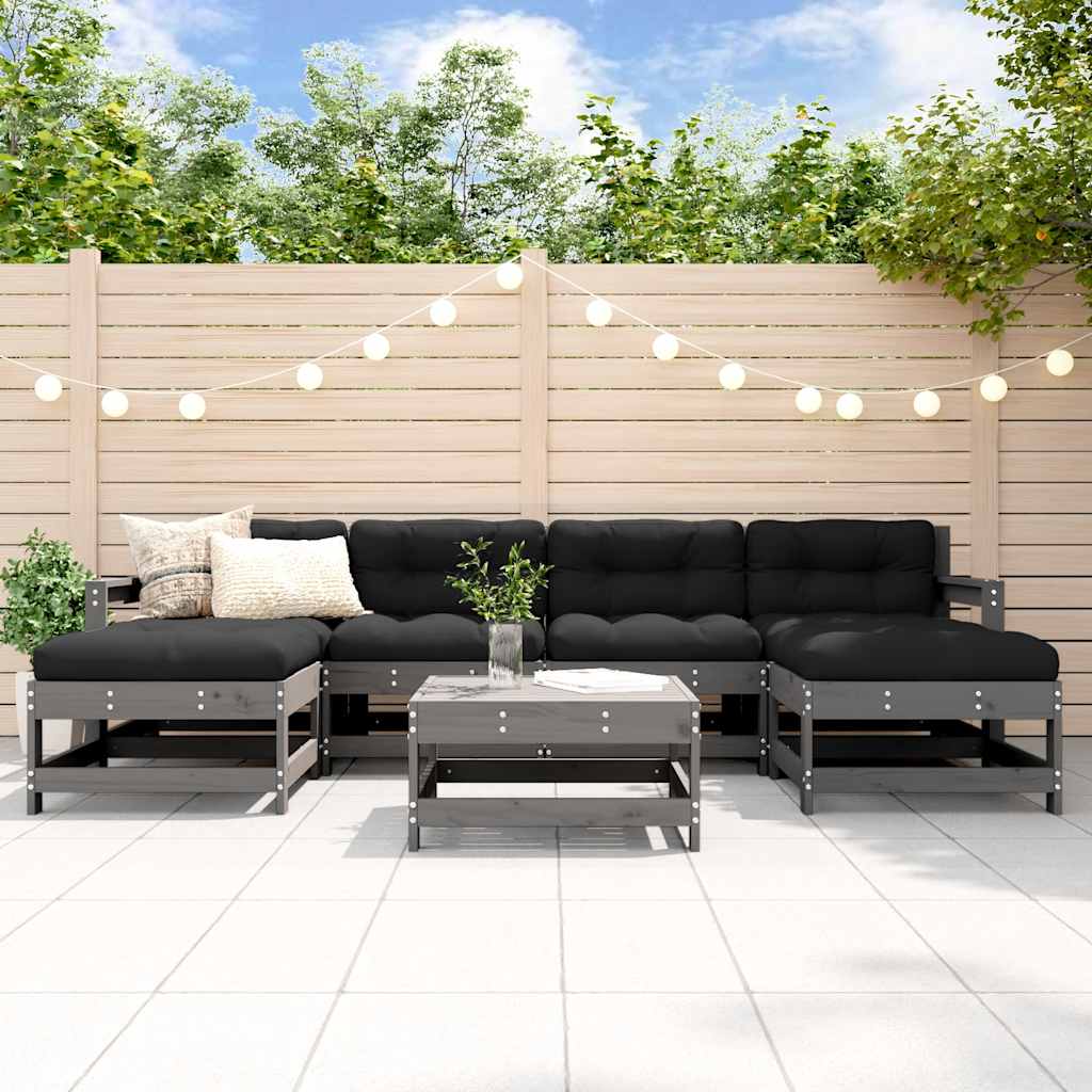 7-delige Loungeset met kussens massief hout grijs – afbeelding 1