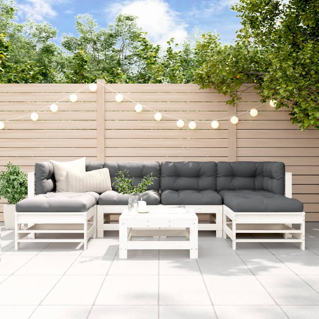7-delige Loungeset met kussens massief hout wit