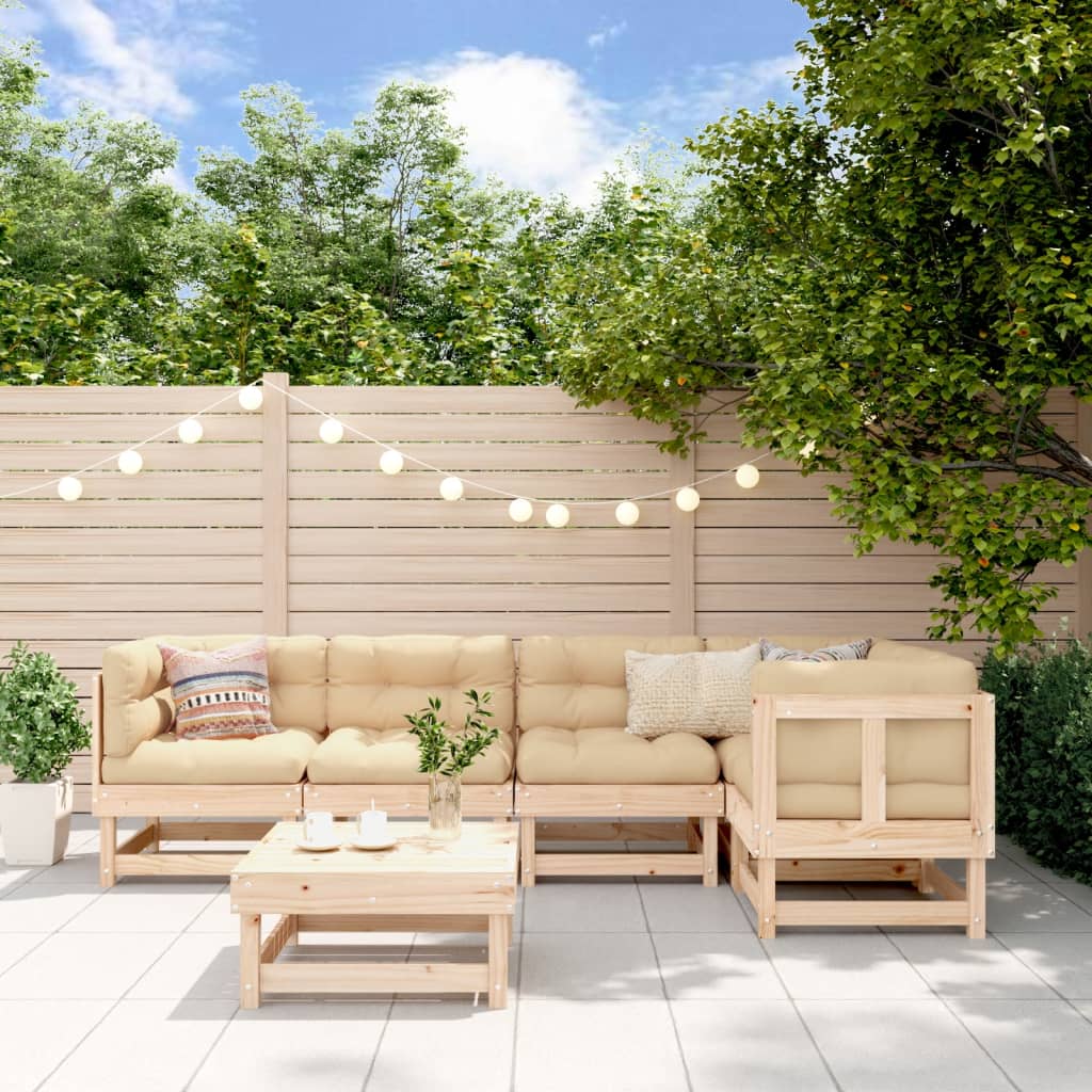 6-delige Loungeset met kussens massief hout – afbeelding 1