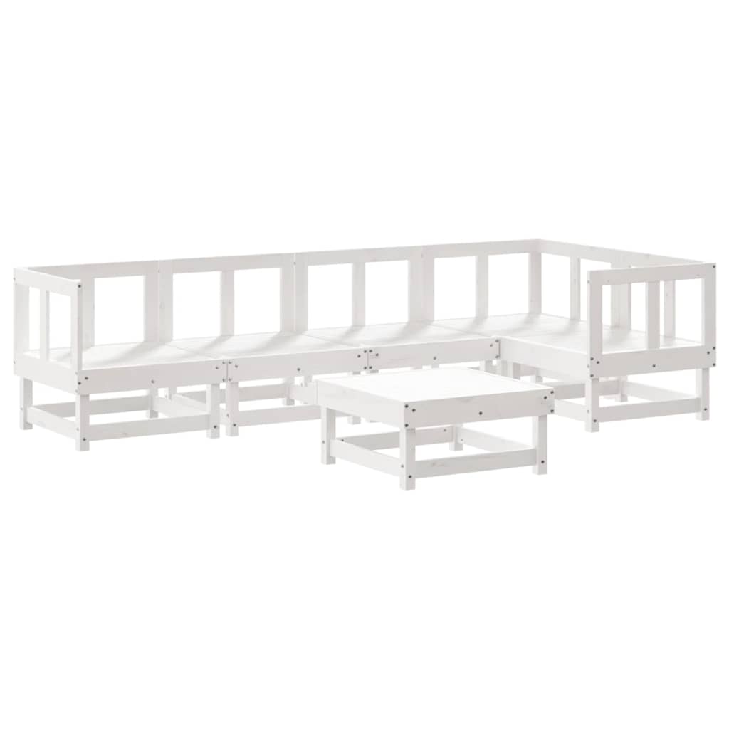 6-delige Loungeset met kussens massief hout wit – afbeelding 3