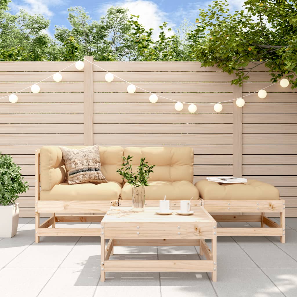 4-delige Loungeset met kussens massief hout