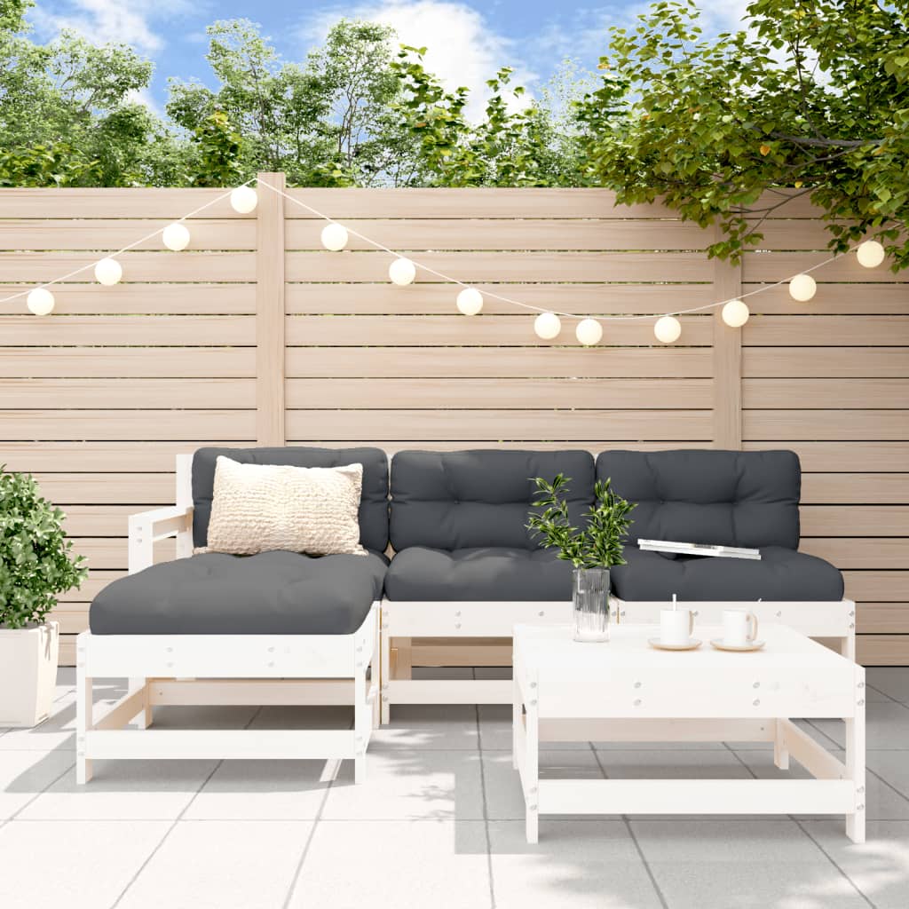 5-delige Loungeset met kussens massief hout wit