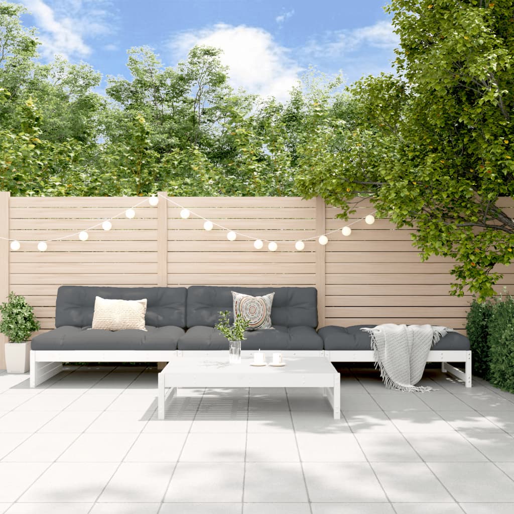 4-delige Loungeset met kussens massief hout wit – afbeelding 1