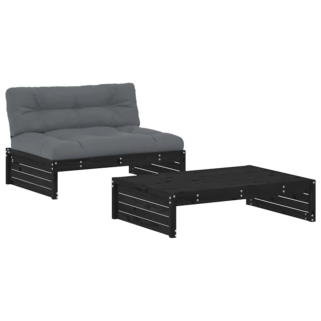 2-delige Loungeset met kussens massief hout zwart – afbeelding 2