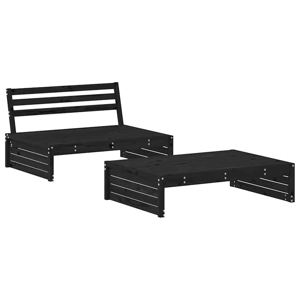 2-delige Loungeset met kussens massief hout zwart – afbeelding 3