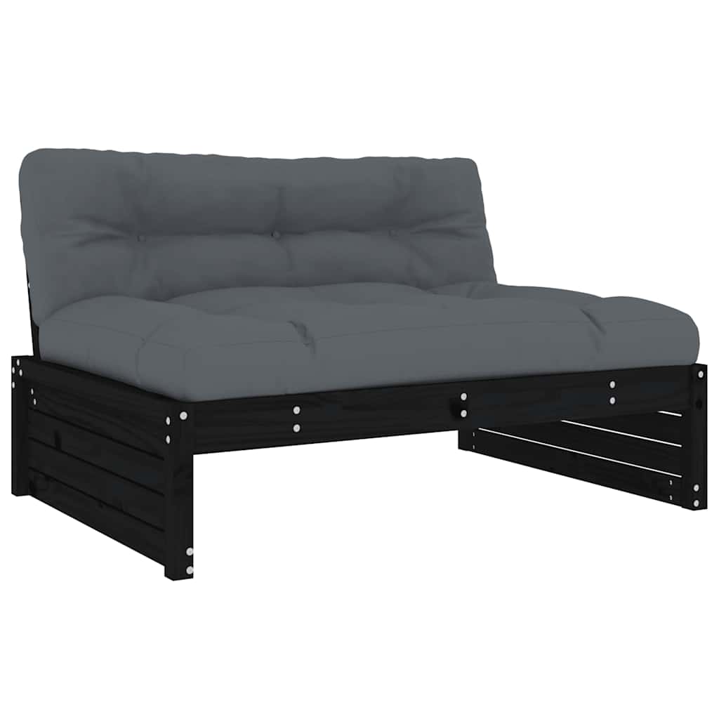 2-delige Loungeset met kussens massief hout zwart – afbeelding 4