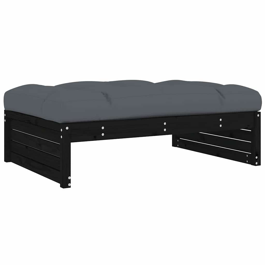 2-delige Loungeset met kussens massief hout zwart – afbeelding 5