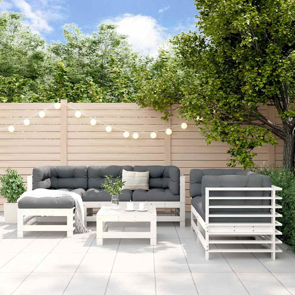 7-delige Loungeset massief grenenhout wit