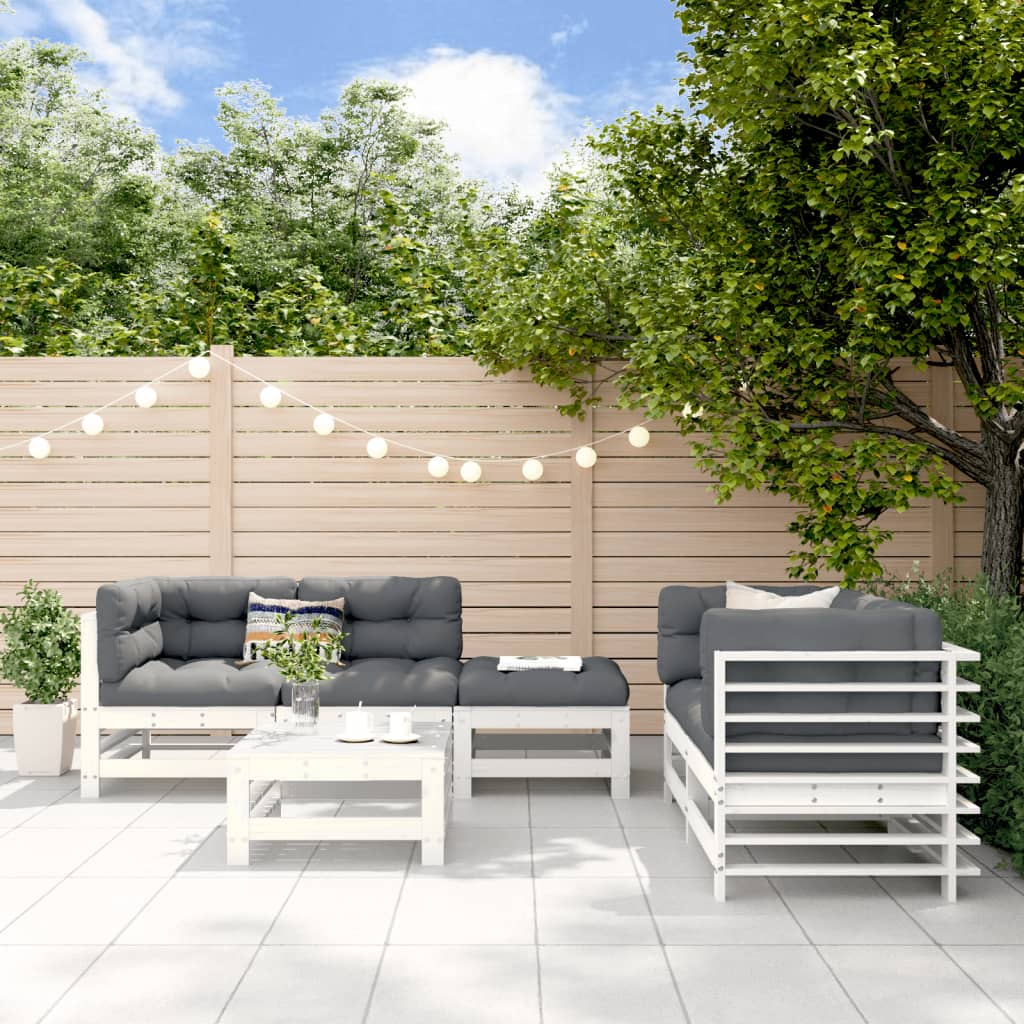 6-delige Loungeset massief grenenhout wit