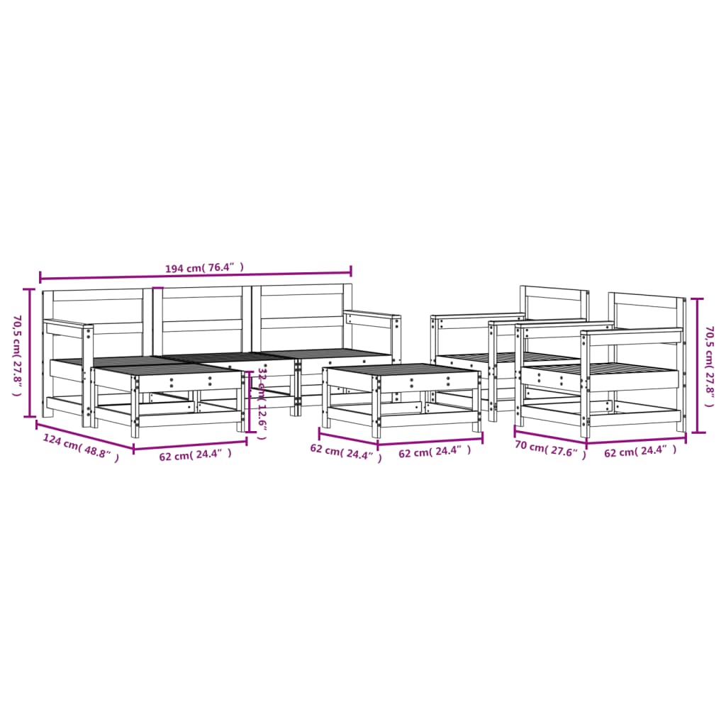 7-delige Loungeset massief douglashout – afbeelding 8