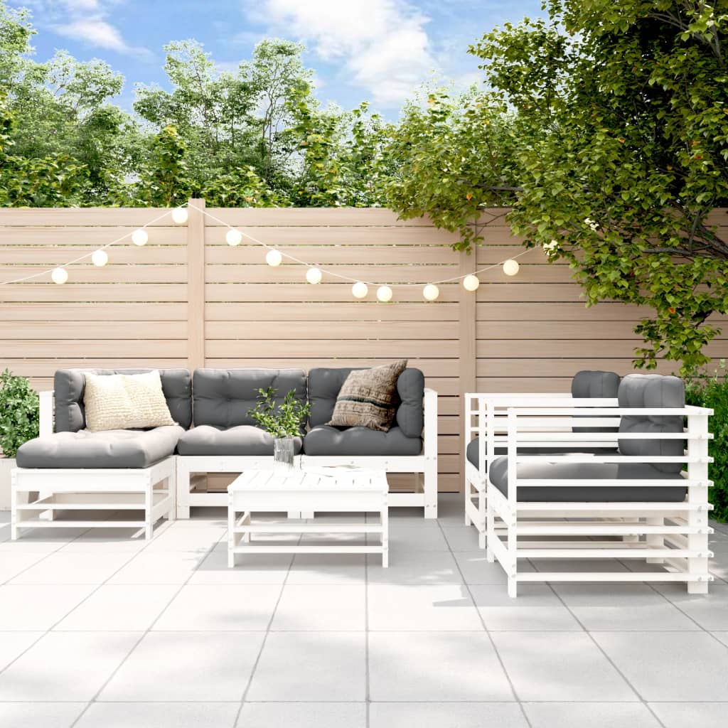 7-delige Loungeset massief grenenhout wit