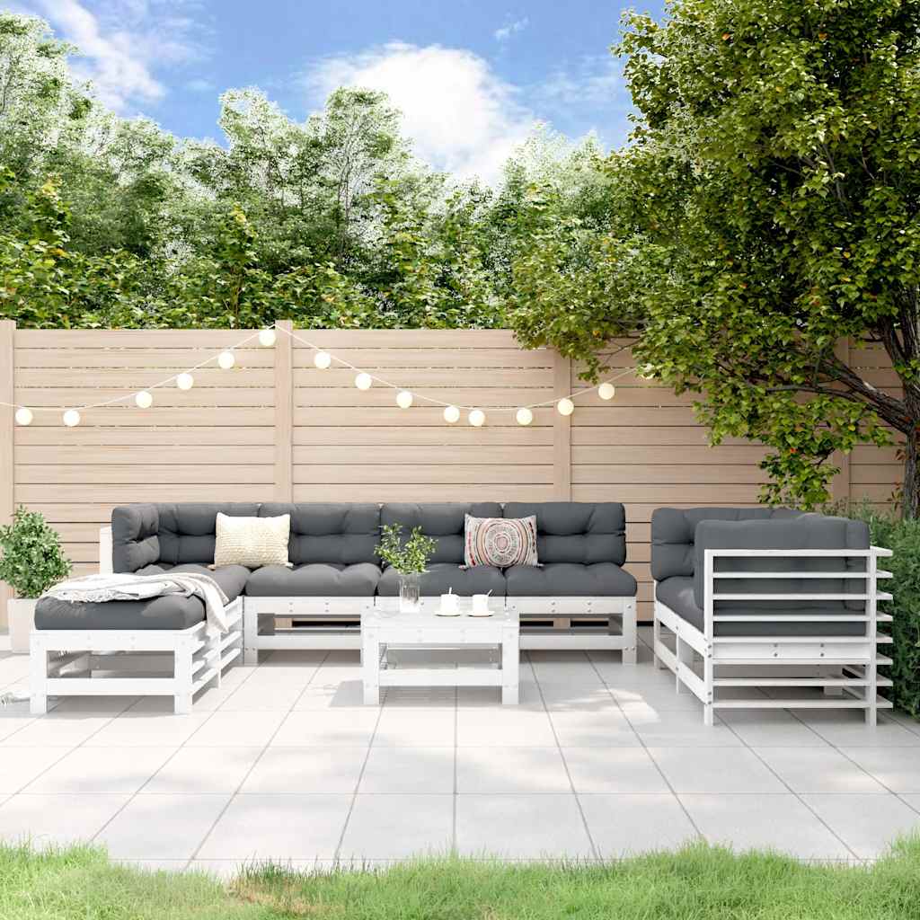 9-delige Loungeset massief grenenhout wit