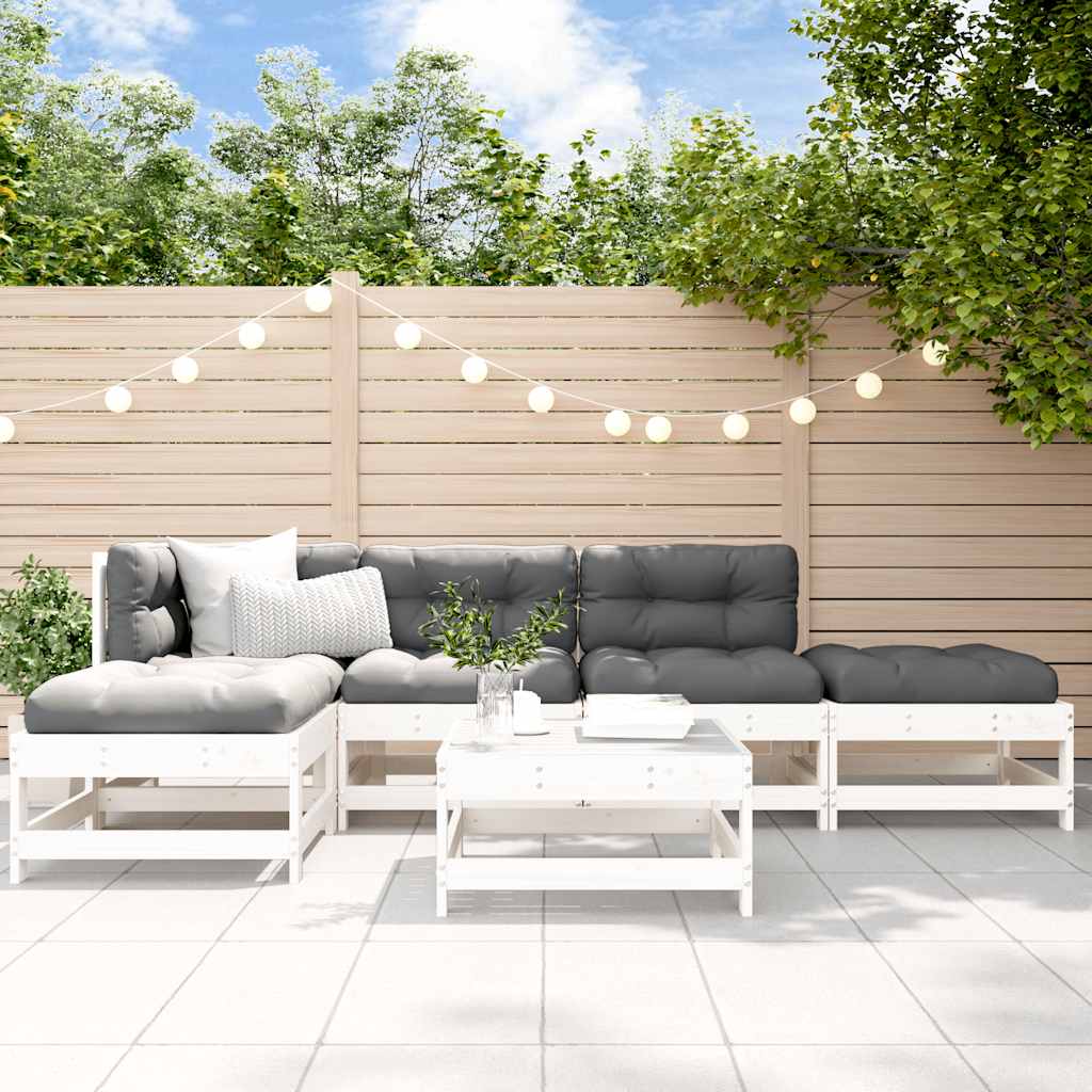 6-delige Loungeset massief grenenhout wit