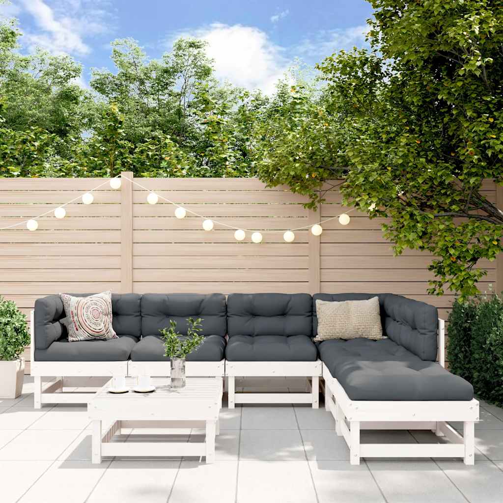 7-delige Loungeset massief grenenhout wit
