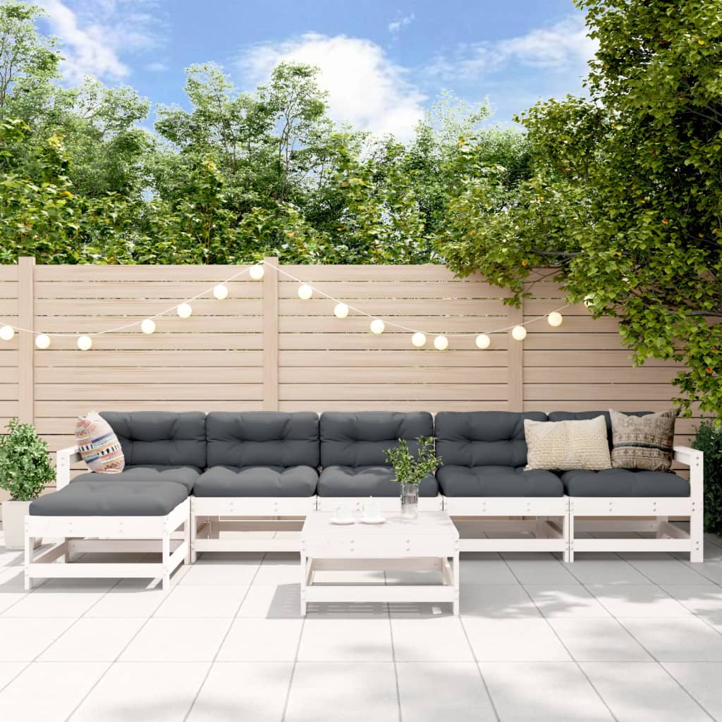 7-delige Loungeset massief grenenhout wit