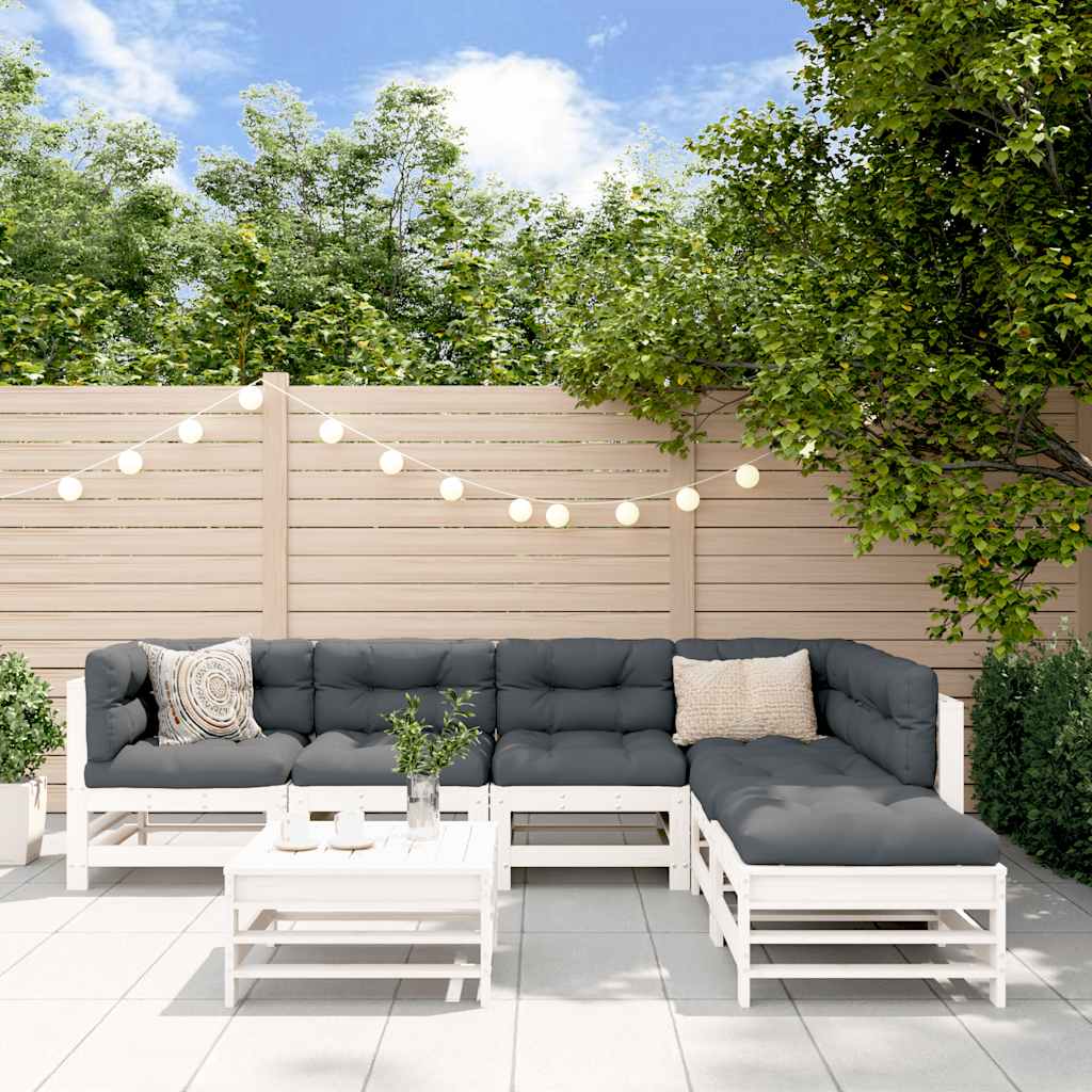 7-delige Loungeset massief grenenhout wit – afbeelding 1