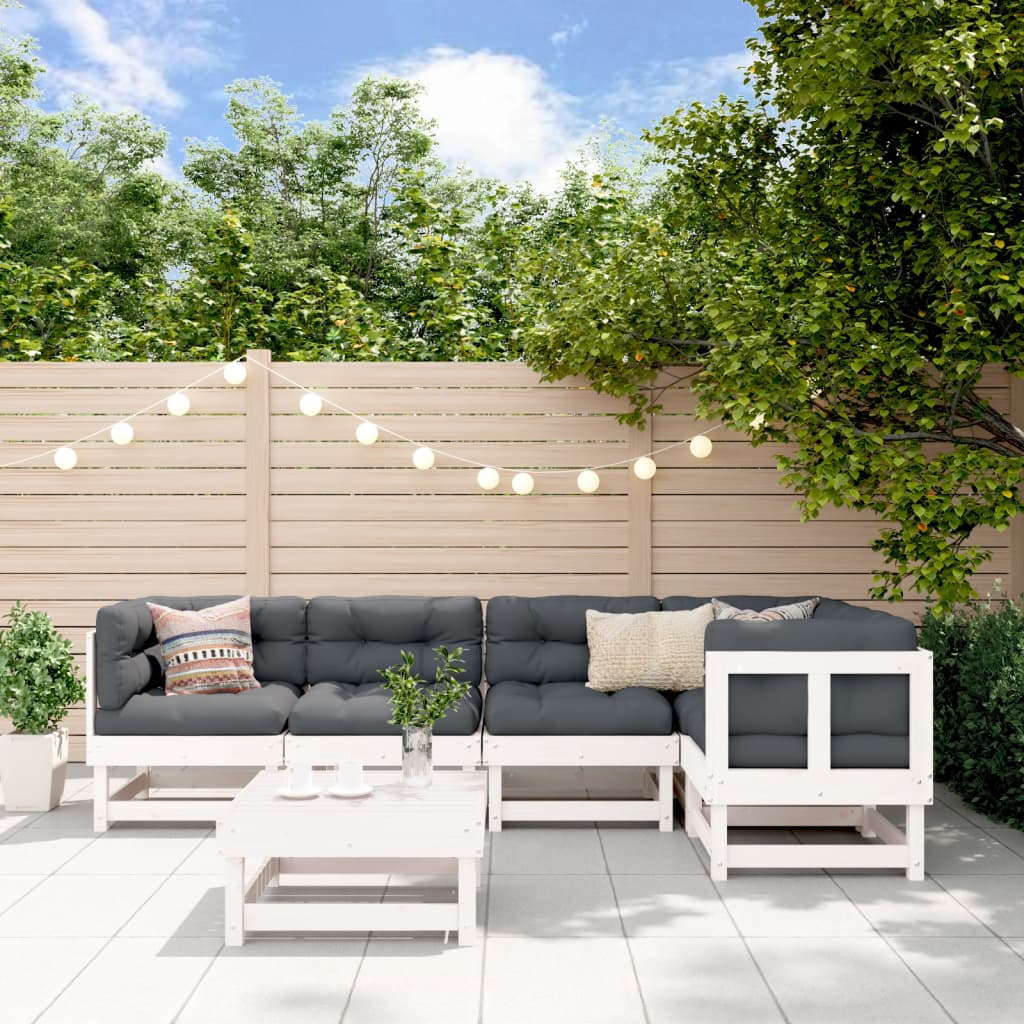 6-delige Loungeset massief grenenhout wit – afbeelding 1