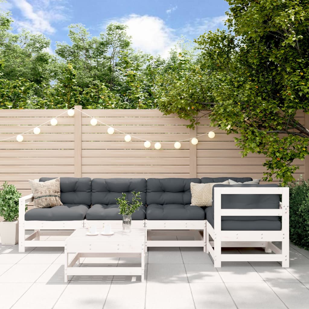 6-delige Loungeset massief grenenhout wit