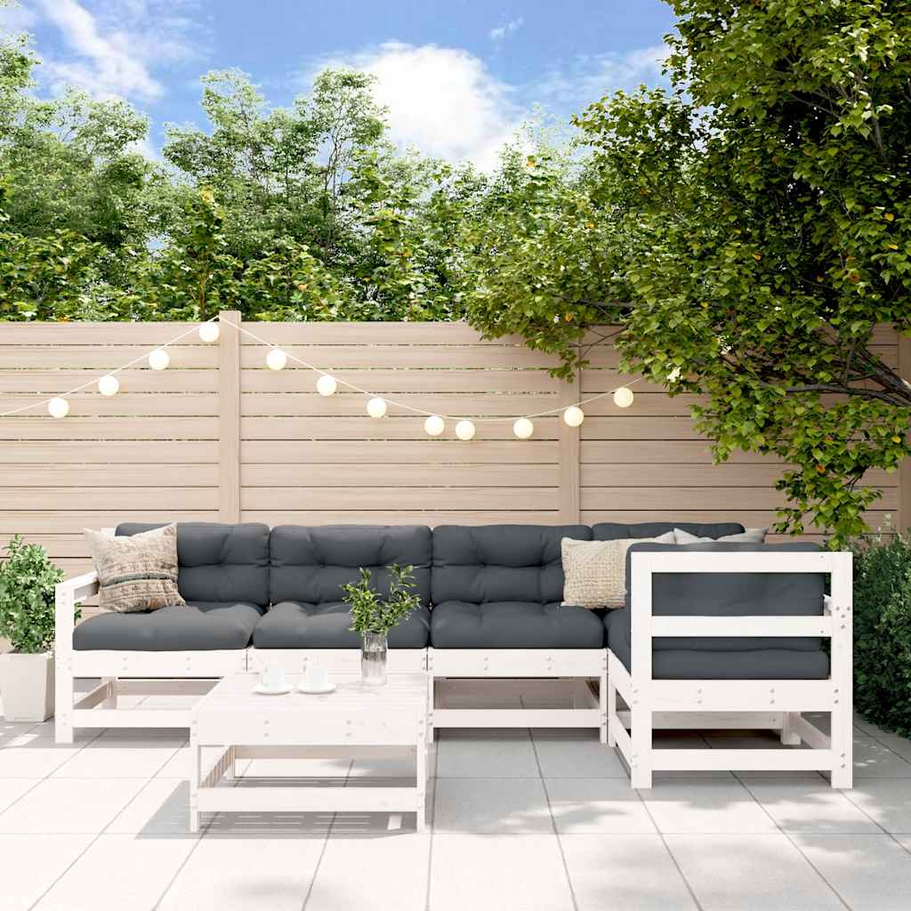 6-delige Loungeset massief grenenhout wit
