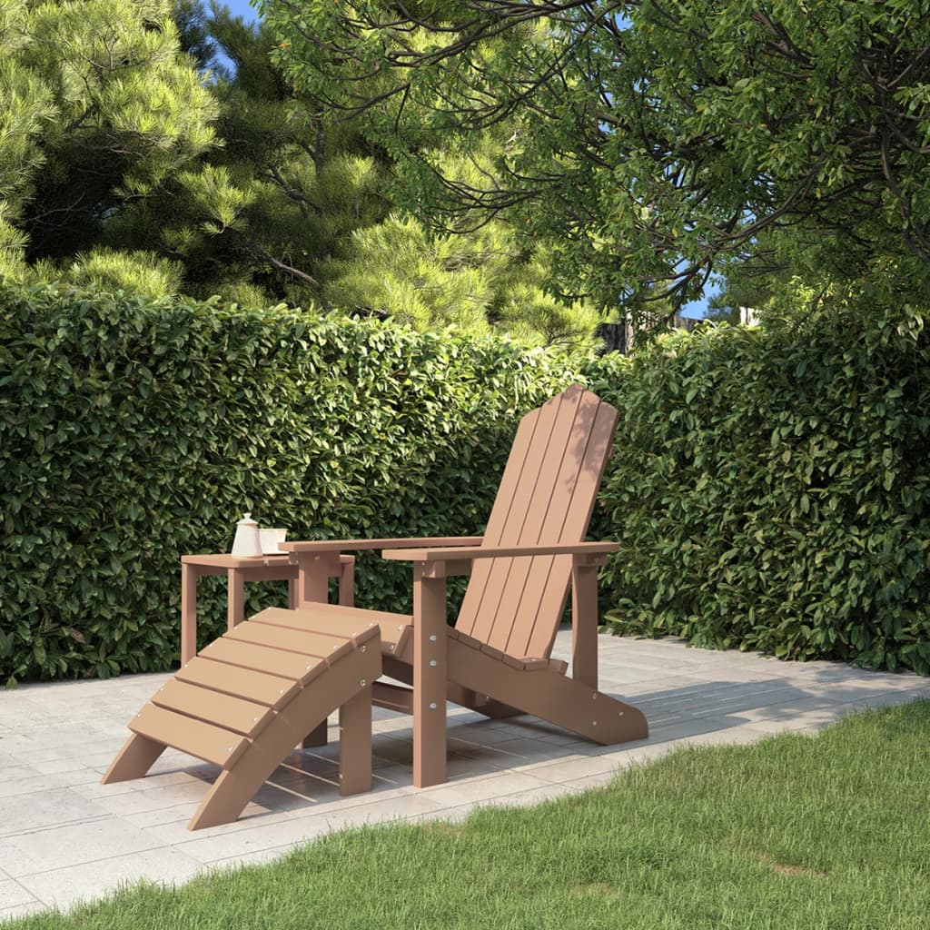 Tuinstoel Adirondack met voetenbank HDPE bruin – afbeelding 1