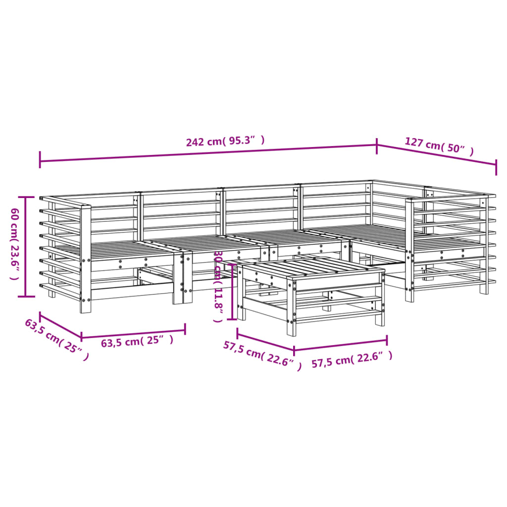 6-delige Loungeset massief grenenhout – afbeelding 9
