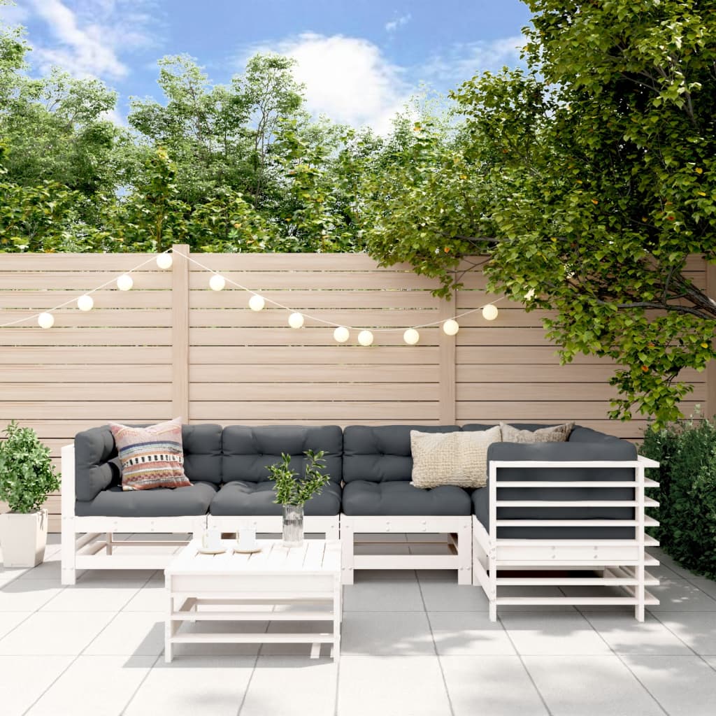 6-delige Loungeset massief grenenhout wit