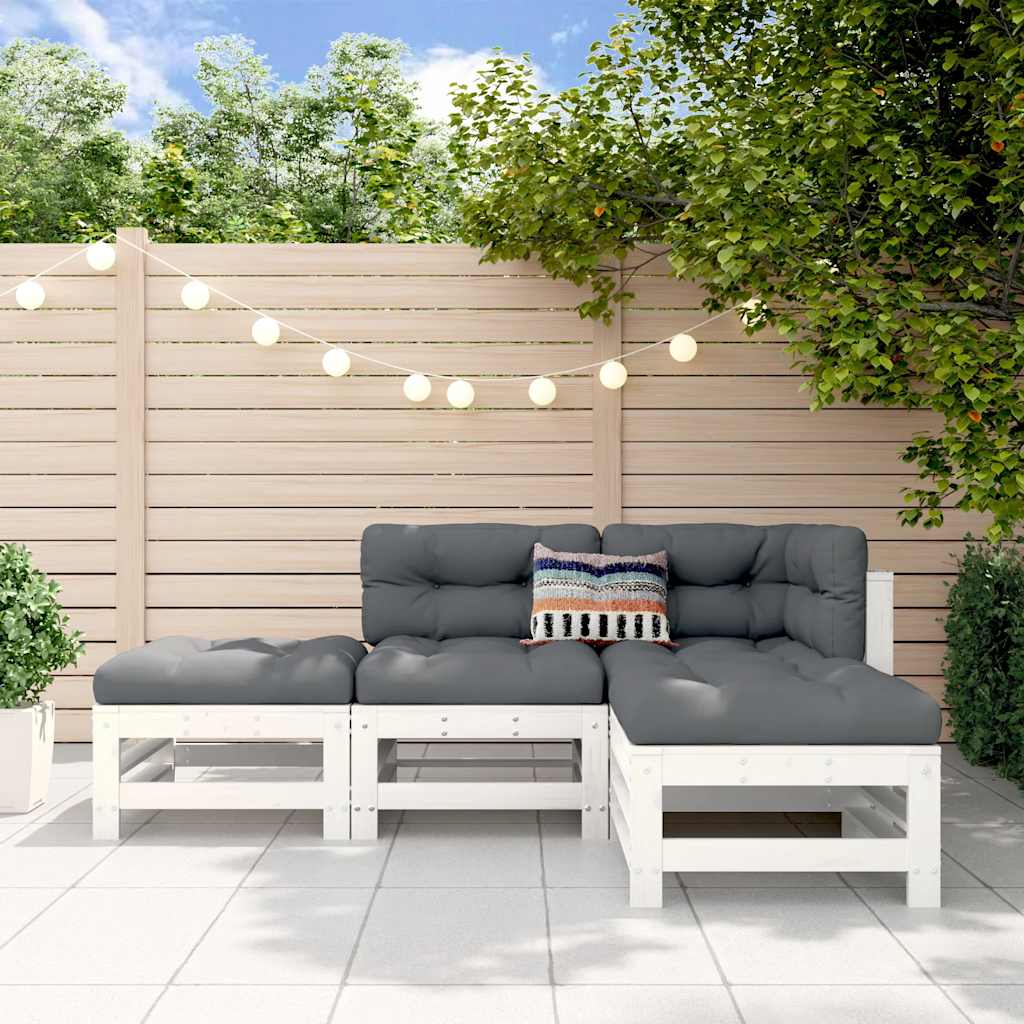 4-delige Loungeset massief grenenhout wit