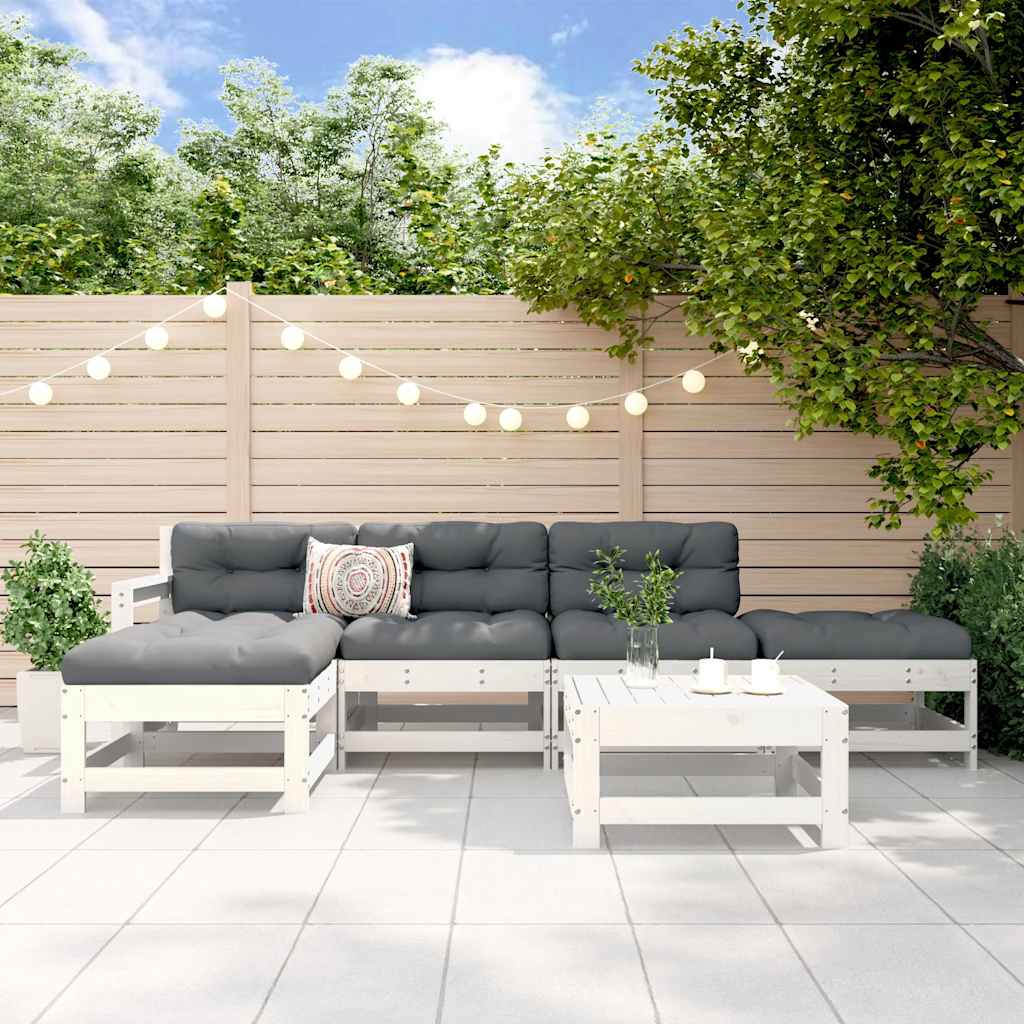 6-delige Loungeset massief grenenhout wit