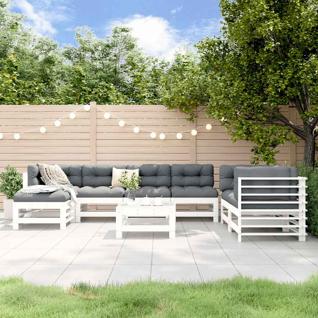 8-delige Loungeset massief grenenhout wit