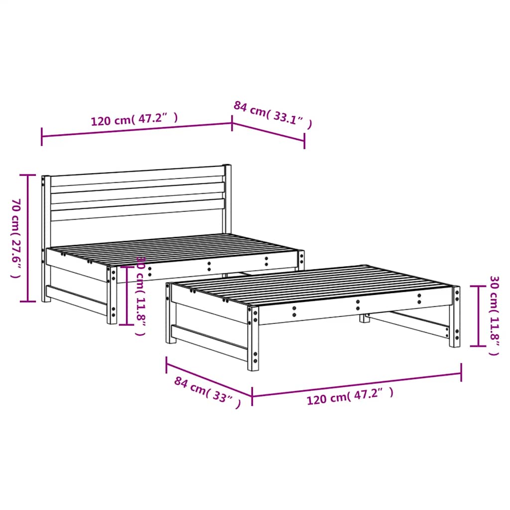 2-delige Loungeset massief grenenhout wit – afbeelding 6