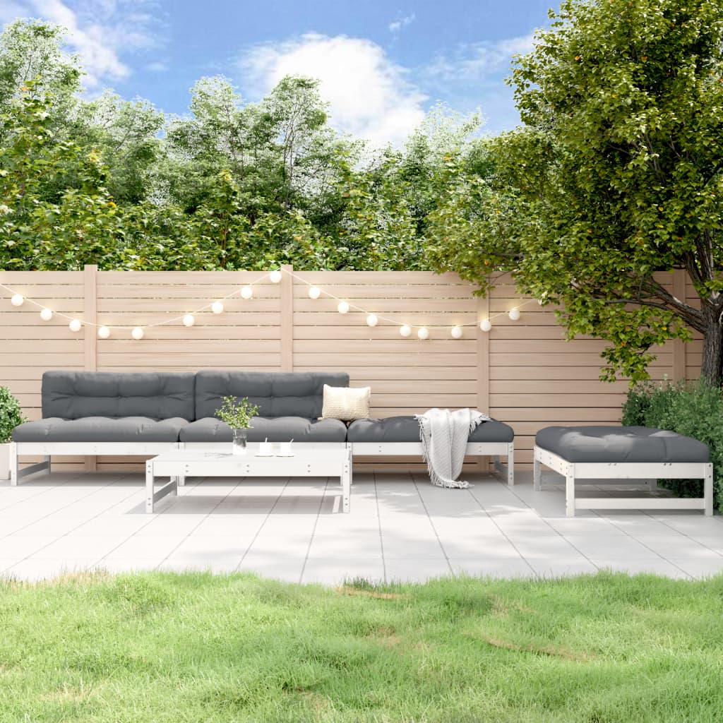 5-delige Loungeset massief grenenhout wit