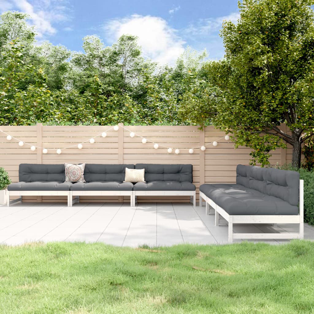 6-delige Loungeset massief grenenhout wit